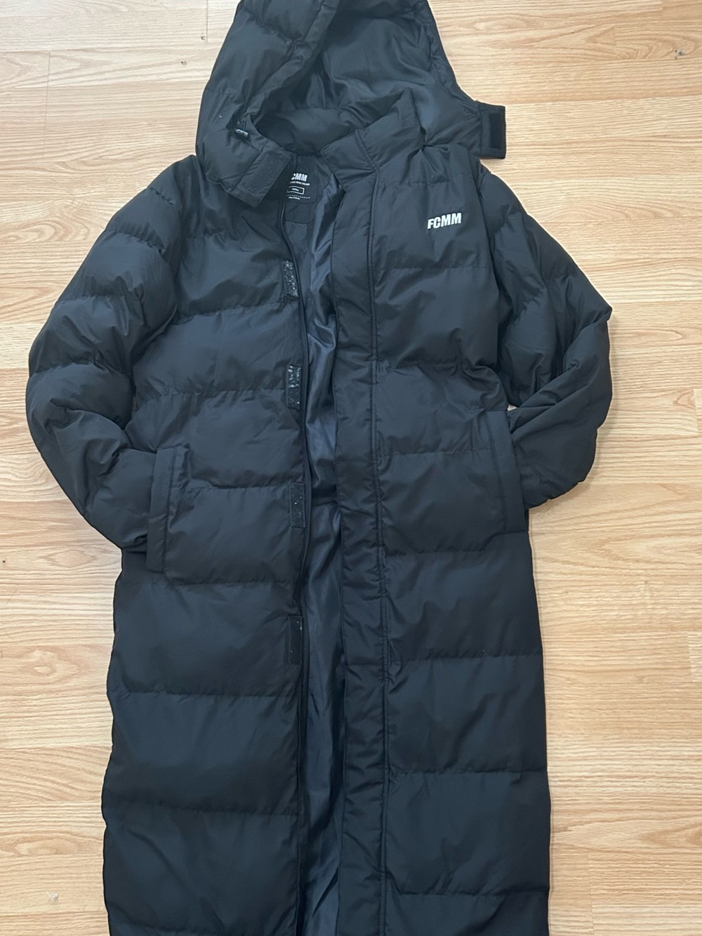 FCMM Long Puffer Coat Black Padded Winter Parka Jacket - Size Small